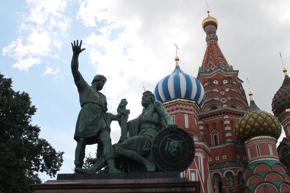 statue of dmitry pozharsky and kuzma minin outside st basils cathedral red square moscow