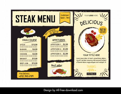 steak restaurant menu template elegant flat classical design
