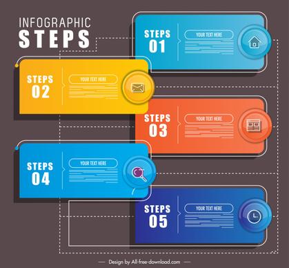 steps infographic template colorful modern horizontal tabs sketch