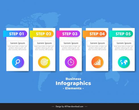 steps infographic template elegant tabs layout world map silhouette