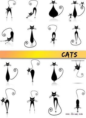 black cat icons collection classical curved handdrawn sketch