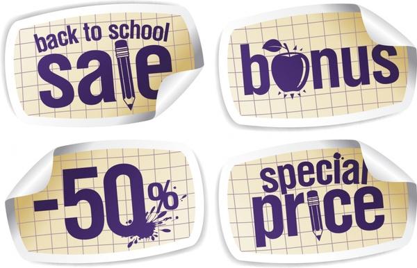 education tool sale labels 3d curled up sketch