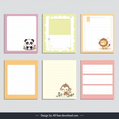 sticky notes templates cute cartoon animals decor