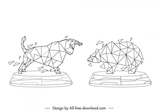stock trade sign icons dynamic low polygonal bear bull sketch