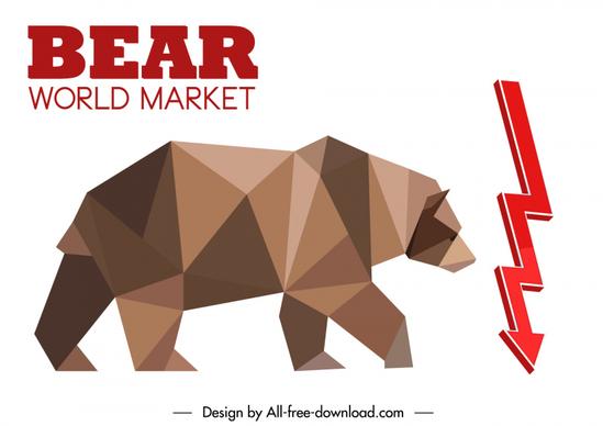 stock trading design elements bear low polygon arrow sketch