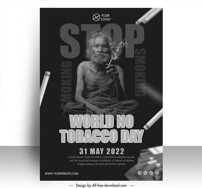 stop smoking poster template dark retro monochrome realistic design old man sketch