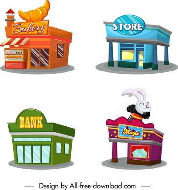 store office icons colorful 3d sketch