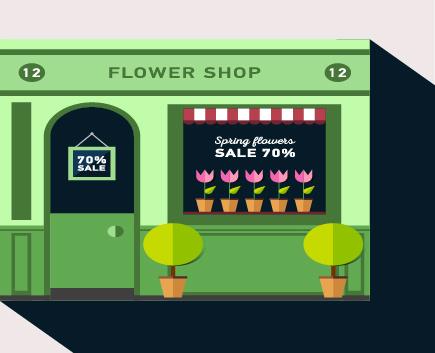 stores with long shadow flat vector