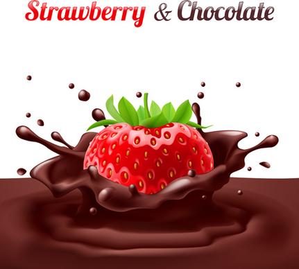 strawberries with chocolate creative vector