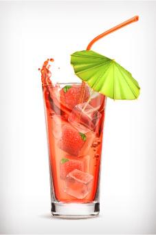 strawberry juice with ice vector