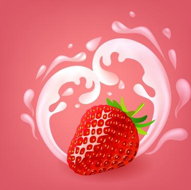 strawberry milk promotion banner splashing realistic ornament