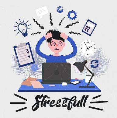stress concept background working human arrow lightbulb icons
