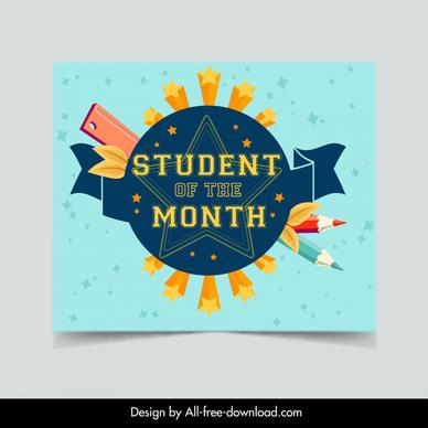 student of the month banner template symmetric stars ribbon circle pencils decor