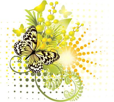 stylish floral background with butterfly vector