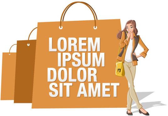 stylish girl with shopping bags elements vector