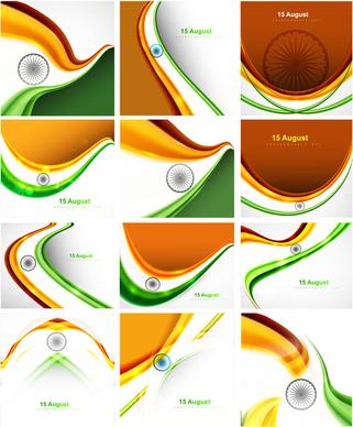 stylish tricolor indian flags collection colorful presentation design vector illustration