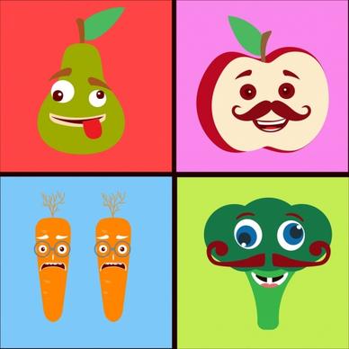 stylized vegetable icons colored cartoon design