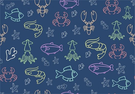 sub sea creatures pattern outline colorful repeating design