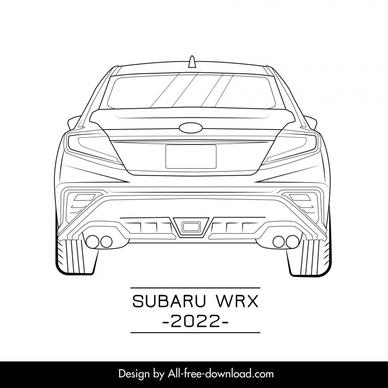 subaru wrx 2022 car advertising banner template flat black white handdrawn symmetric back view outline