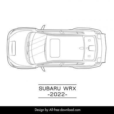 subaru wrx 2022 car advertising banner template flat black white handdrawn top view outline