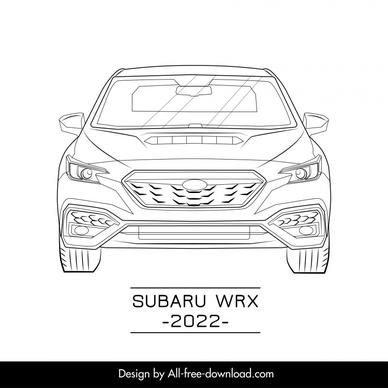 subaru wrx 2022 car model icon flat black white symmetric front view outline handdrawn sketch