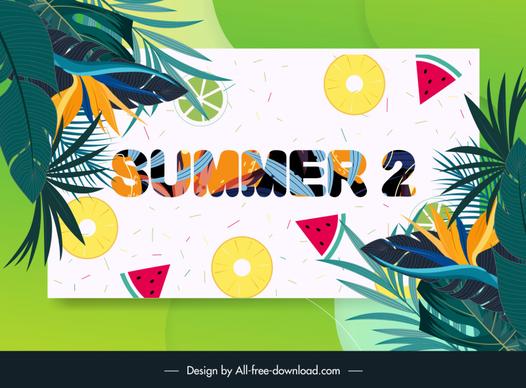 summer 2 banner colorful flat classical fruits slices leaves decor