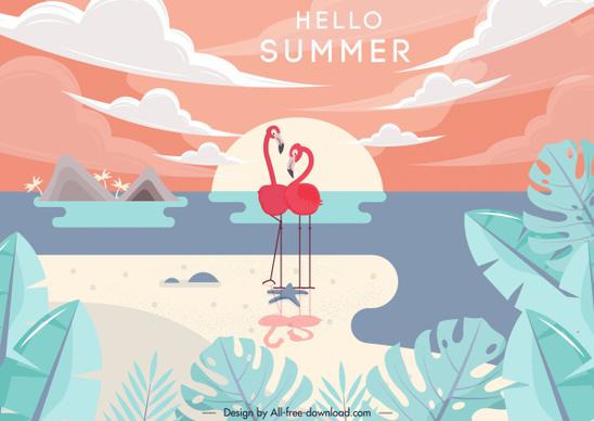 summer background flamingo icons beach scene decor