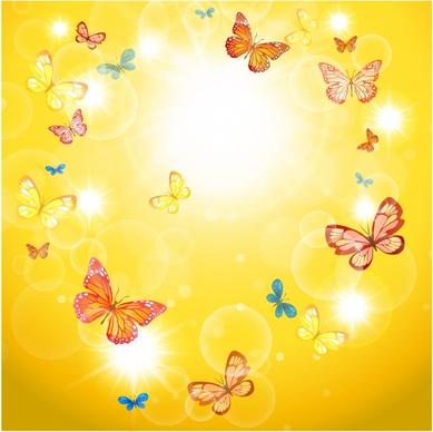 Summer background with sunshine and butterflies