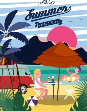 summer banner beach relaxed people icons classical design