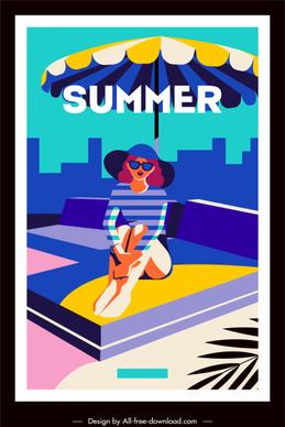summer banner bikini lady sketch colorful cartoon design