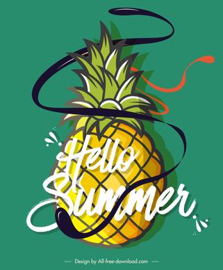 summer banner pineapple icon sketch dynamic decor