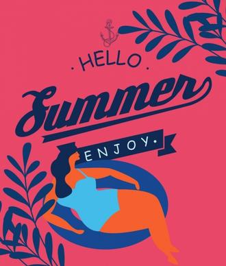 summer banner relaxed woman icon classical dark design