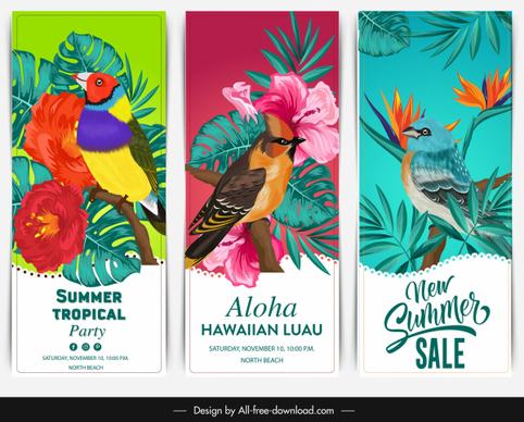 summer banner templates colorful birds floral decor
