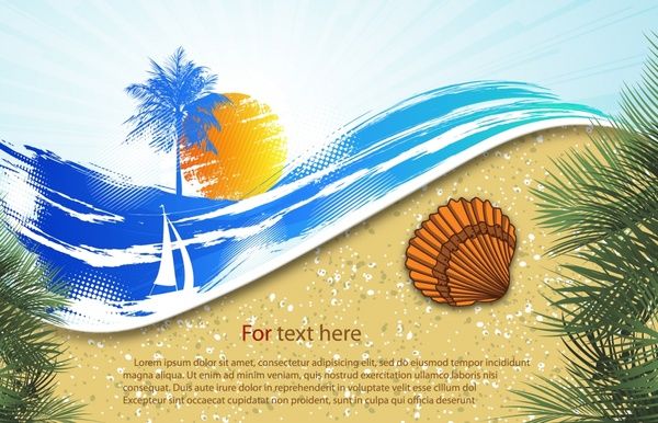 sea banner template bright colorful flat handdrawn sketch