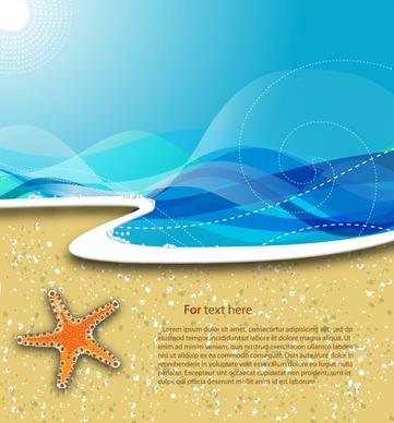 summer beach banner waves starfish sketch bright modern