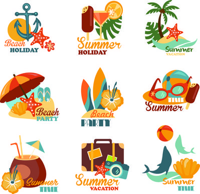 summer beach holiday labels vintage vector