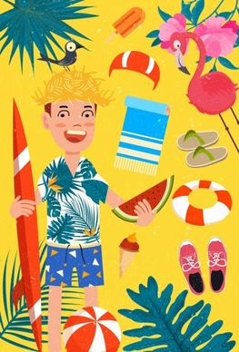 summer beach vacation design elements colorful cartoon decor