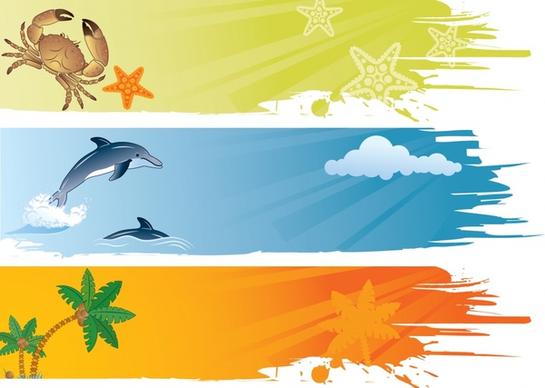 beach background templates colored splatter crab dolphin icons