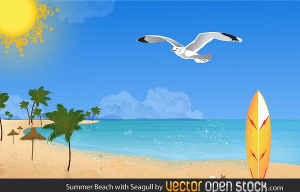 summer beach with seagulls