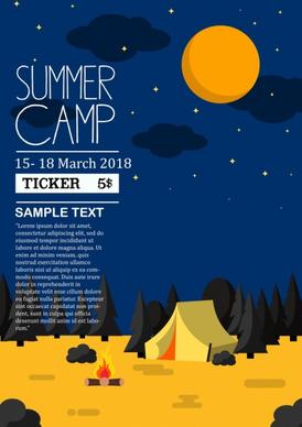 summer camp poster tent moon mountain scene decor