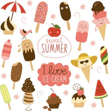 summer delicious ice cream set vector