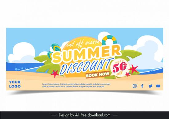summer discount banner template bright ocean elements