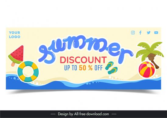 summer discount banner template flat sea elements
