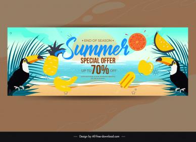 summer discount banner template sea elements birds fruits decor