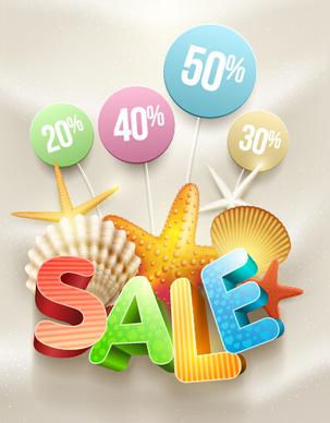 summer discount poster and shell vector