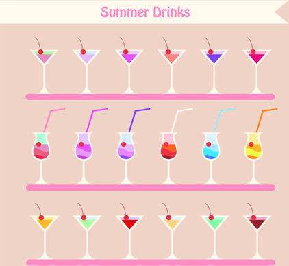 summer drinks cute design vector