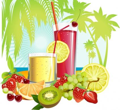 summer background fruits cocktail icons colorful bright decor