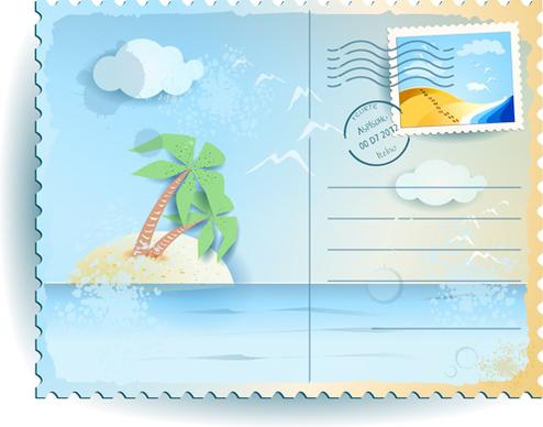 summer elements postcards vector