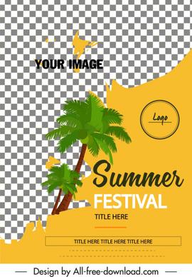 summer festival banner checkered decor coconut tree icon