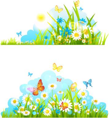 summer flower with butterflies nature elements vector